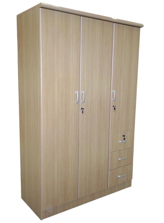 ALWASIT HOME 3 Door Wooden Wardrobe Cabinet Cupboard Engineered Wood Perfect Modern Stylish Heavy Duty Color Beige - Image 1