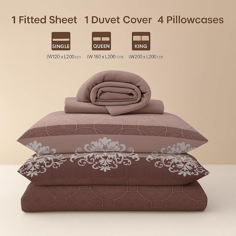 AMALI 6 Pieces Bedsheet Set King Size (200 x 200+35cm) Polycotton Including 1 Duvet Cover 1 Fitted Sheet 2 Oxford & 2 Standard Pillowcases Durable & Long Lasting Quality - Image 4