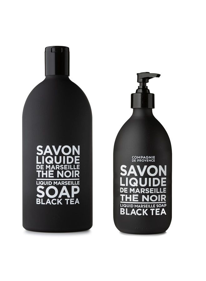 La Compagnie de Provence Compagnie de Provence Savon de Marseille Extra Pure Liquid Soap - Black Tea - 16.9 Fl Oz Glass Pump Bottle and 33.8 fl oz Plastic Bottle Refill - Image 1