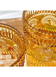 Kate Aspen Kate Aspen Vintage Textured Amber Striped Drinking Glasses Set of 6-13 oz Ribbed Glassware with Flower Design | Cocktail Set, Juice Glass, Iced Coffee Cup  - Image 4