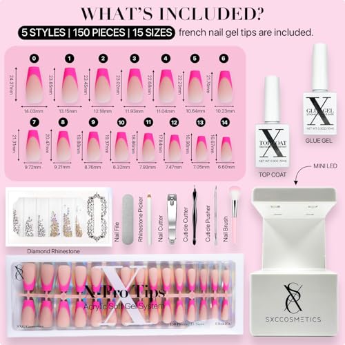 SXC Cosmetics X-Pro Tips French Tip Press On Nails - Bright Pastel Glow in the Dark Series (GLOW120KIT-M Coffin) - Image 4