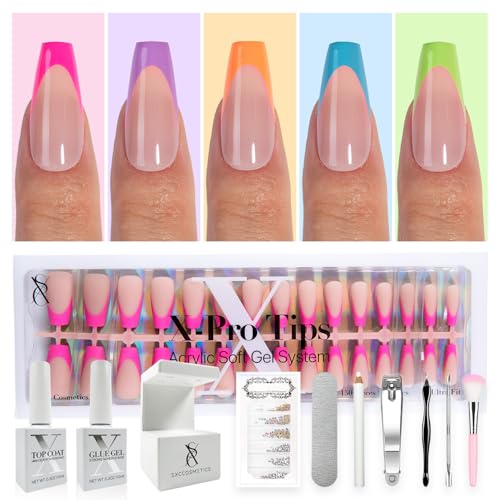 SXC Cosmetics X-Pro Tips French Tip Press On Nails - Bright Pastel Glow in the Dark Series (GLOW120KIT-M Coffin) - Image 1