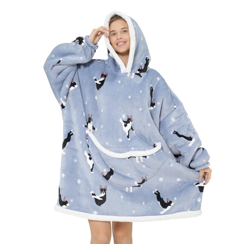 Deserthome Wearable Blanket Hoodie Oversized Hooded Blanket for Adult Women Super Soft Comfortable Warm Flannel Dogs
