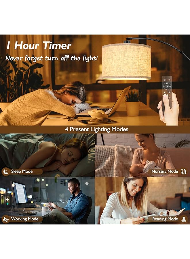 إيروريكس مصابيح أرضية مقوسة لغرفة المعيشة، مصباح قائم حديث مع جهاز تحكم عن بعد مع إمكانية التعتيم بدون خطوات، مصباح أرضي طويل أسود فوق الأريكة، مصباح قراءة مقوس لغرفة النوم والمكتب، لمبة متضمنة - Image 4