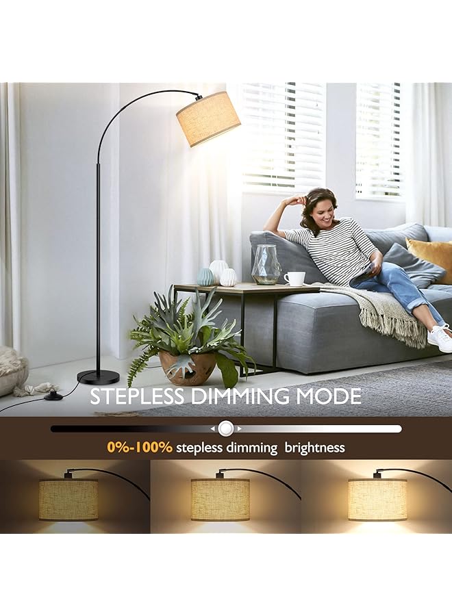 إيروريكس مصابيح أرضية مقوسة لغرفة المعيشة، مصباح قائم حديث مع جهاز تحكم عن بعد مع إمكانية التعتيم بدون خطوات، مصباح أرضي طويل أسود فوق الأريكة، مصباح قراءة مقوس لغرفة النوم والمكتب، لمبة متضمنة - Image 2
