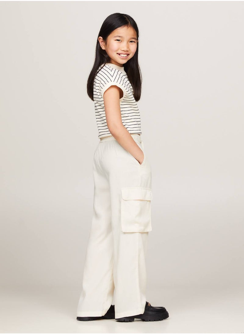 TOMMY HILFIGER Girls' Essential Satin Cargo Trousers -  Tencel™ sateen, Beige  - Image 3