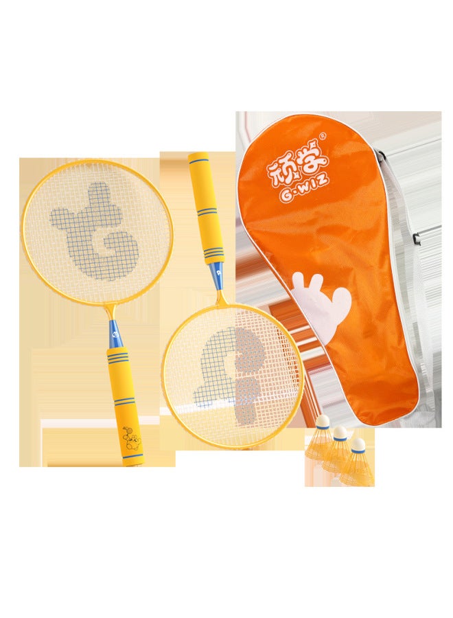 Ultra-light Children's Badminton Racket Suit Outdoor Parent-child Interactive Educational Sports Toys Primary School Students 3-4-5-6 Years Old-Color:Play To Learn Children's Badminton Double Beat Yellow (alloy)