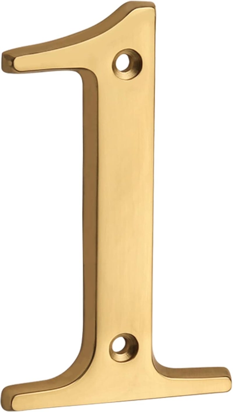 HASWARE House Number Sign 4 inch (10 cm) Polished Brass Finish Stylish Curvy Modern Door Numbers Signage Plaque Street Home Address Numerals(1, Brass) - Image 1