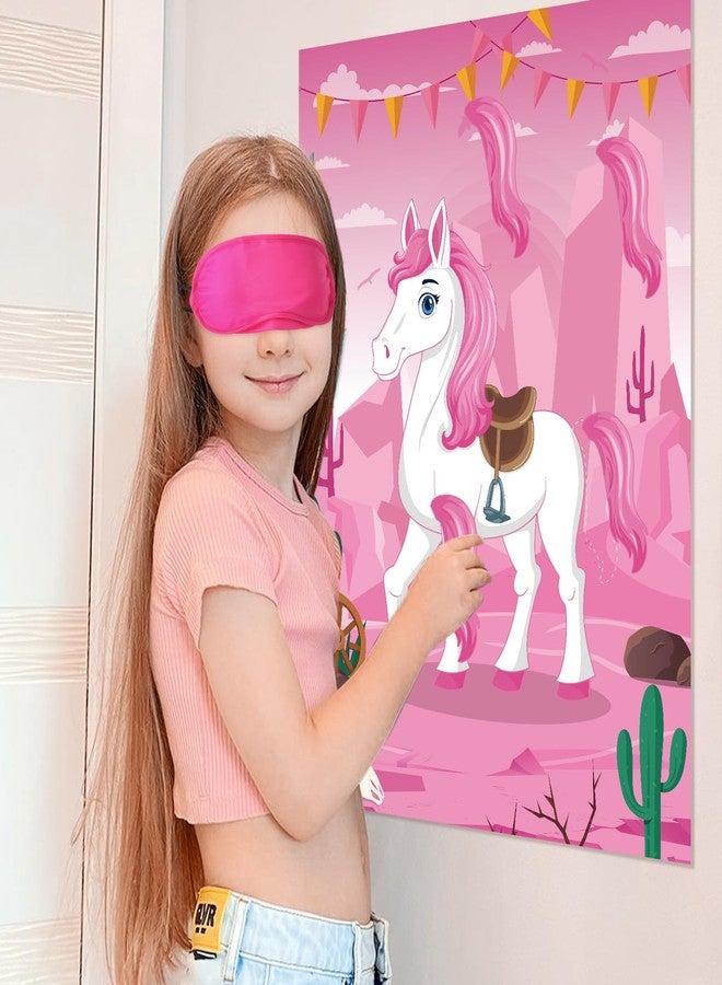 Eaezerav Pin The Tail On The Horse Game for Kids Pink Cowgirl Western Birthday Party Decorations Western Party Supplies Large Horse Game Poster with 30 Tail Stickers - Image 5