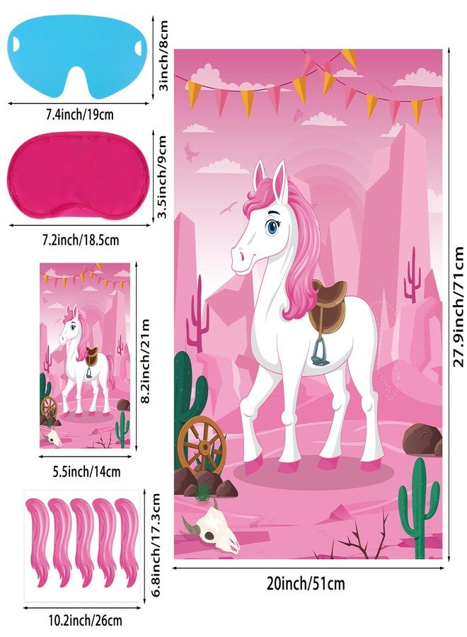 Eaezerav Pin The Tail On The Horse Game for Kids Pink Cowgirl Western Birthday Party Decorations Western Party Supplies Large Horse Game Poster with 30 Tail Stickers - Image 2
