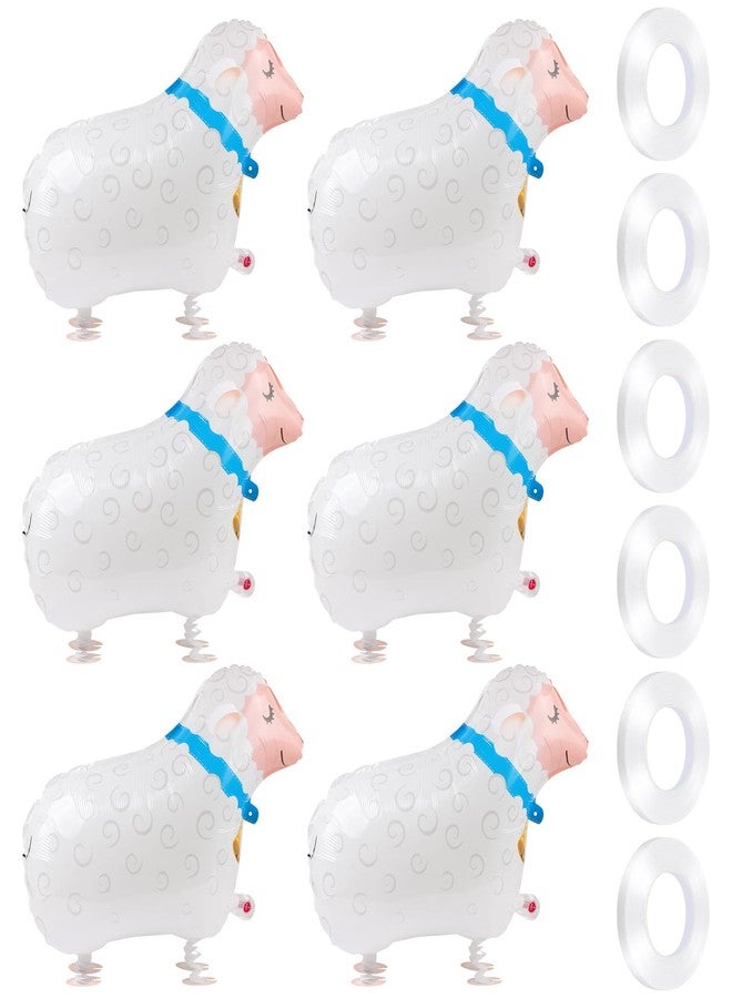 EVERMARKET 6 Pcs Walking Farm Animals Balloons,Mylar Walking Sheep Balloon with Ribbons for Theme Farm Animals Birthday Halloween Party Decorations (Sheep) - Image 1