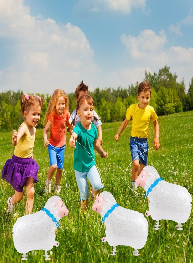 EVERMARKET 6 Pcs Walking Farm Animals Balloons,Mylar Walking Sheep Balloon with Ribbons for Theme Farm Animals Birthday Halloween Party Decorations (Sheep) - Image 4