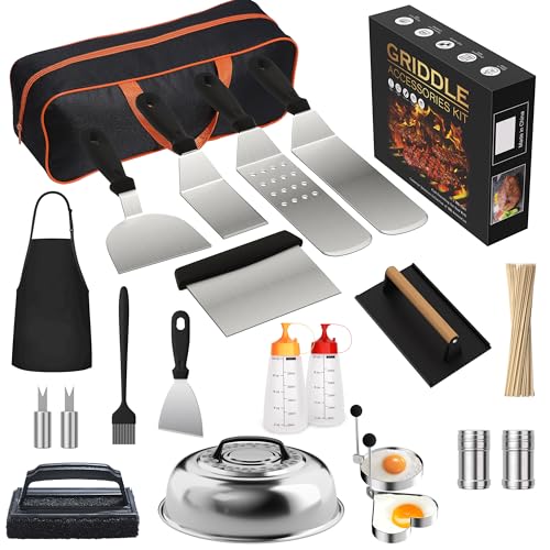 Furnhome 120 Pcs Griddle Accessories Kit for Blackstone - Perfect Flat Top Grill Accessories for Outdoor, Professional Round Melting Dome with Cast Iron Smash Burger Press for Barbecue. - Image 1