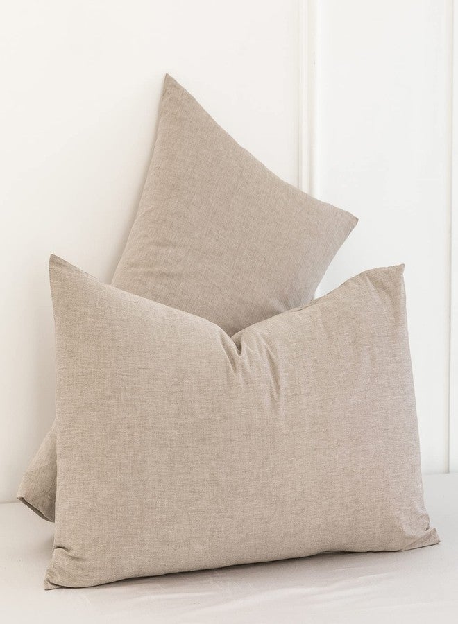 MooMee Bedding Pillowcases Pack of 2 100% Washed Cotton Linen Like Textured Breathable Durable Soft Comfy (Heathered Taupe, Queen) - Image 3