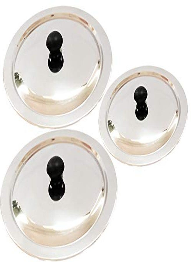 Starlinks® Heavy duty Stainless Steel ss Lid for vessels, ss lid for kadai Lid with Knob -3pieces. Lid diameter: 21.5cm-1no; 26.5cm -1no; 29cm- 1no.(3 pieces Weight: 745gm. Quantity 1set.) m3,5,6 - Image 1