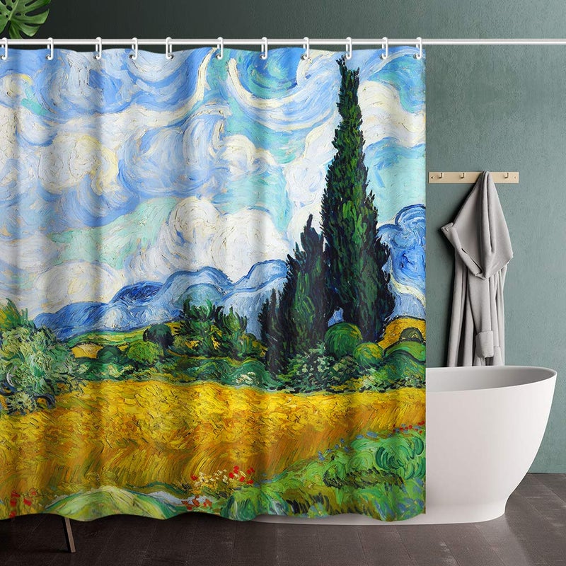 INVIN ART INVIN ART Bathroom Shower Curtain Set with HooksWheat Field with Cypresses by Vincent Van GoghHome Art Paintings Pictures for Bathroom 