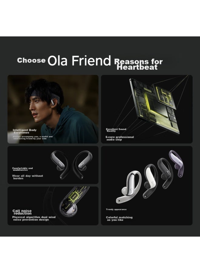 Ola Friend أصدقاء أولى، سماعات أذن ذكية، سماعات بلوتوث مفتوحة الأذن، خفيفة الوزن للغاية 6.6 جرام، بطارية طويلة العمر، تقليل ضوضاء المكالمات، سماعات على شكل حبة الفول، محفظة صغيرة، لون الريشة البيضاء الخفيفة - Image 1