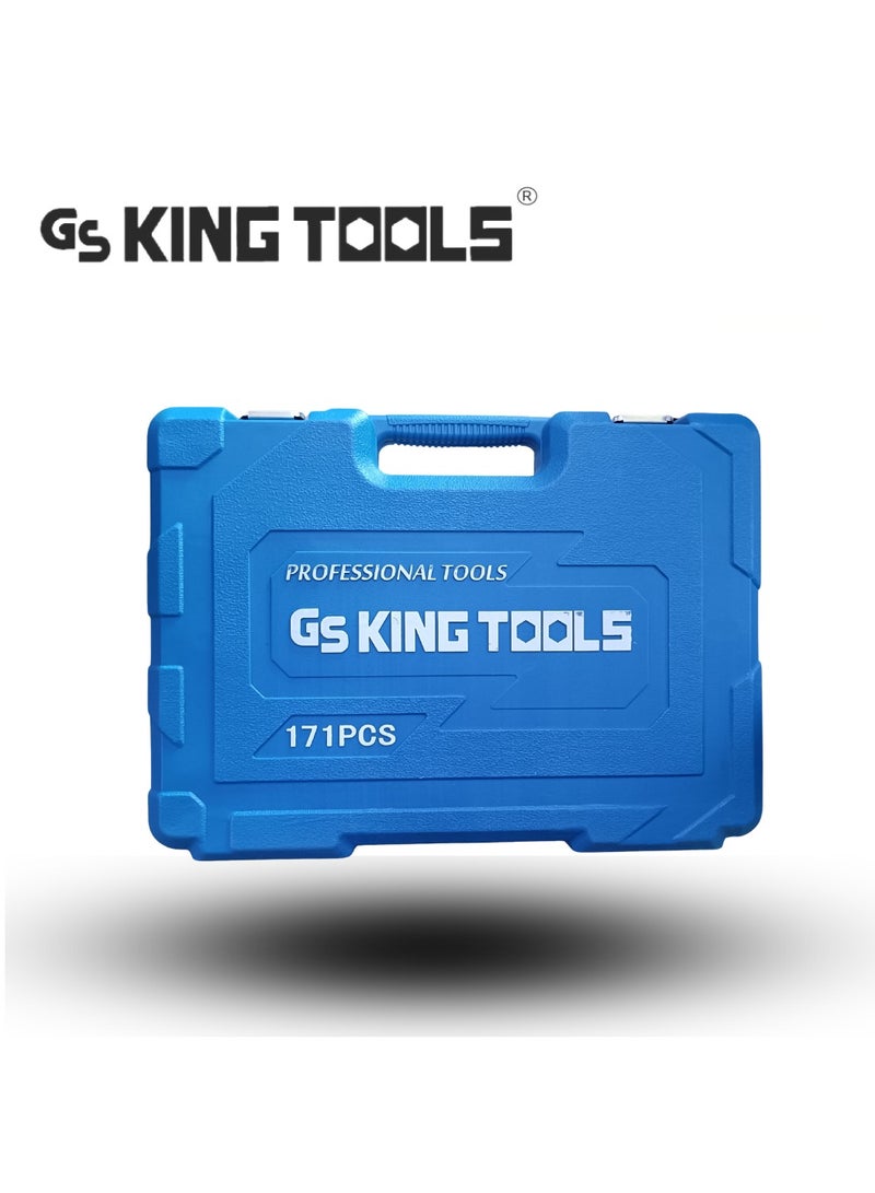 كينج تولز طقم عدة يدوية متكامل 171 قطعة من King Tools – فولاذ كروم فاناديوم  مقاوم للصدأ، مقاسات (1/2 - 1/4 - 3/8)، لصيانة السيارات والأعمال المنزلية - Image 5