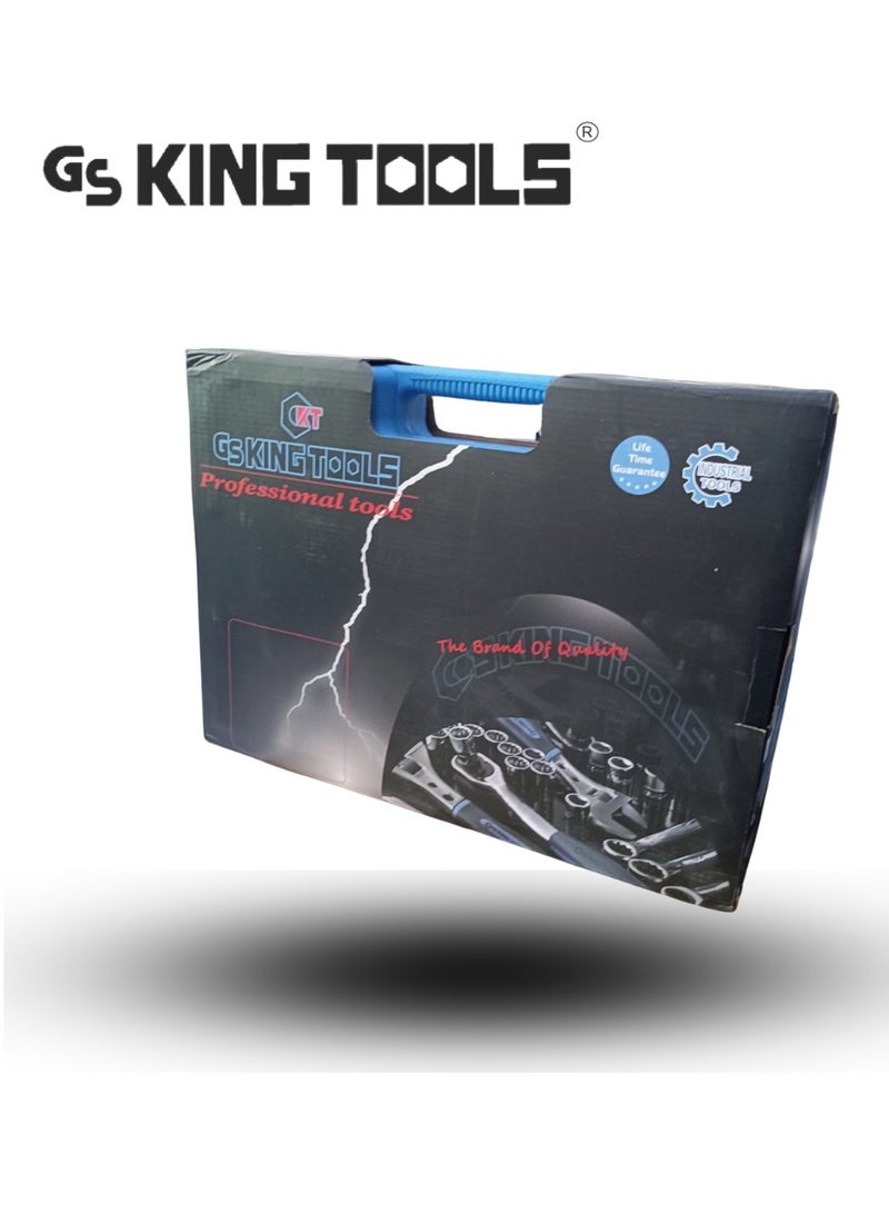 كينج تولز طقم عدة يدوية متكامل 171 قطعة من King Tools – فولاذ كروم فاناديوم  مقاوم للصدأ، مقاسات (1/2 - 1/4 - 3/8)، لصيانة السيارات والأعمال المنزلية - Image 4