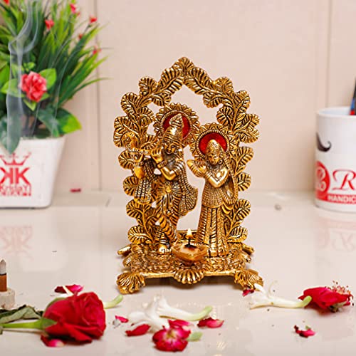 KridayKraft Radha Krishna Standing Playing Flute Metal Statue Gold Antique Finish for Pooja & Home,Office Decorative,Radha Krishna Murti Showpiece Figurines,Religious Idol Gift Article... - Image 1