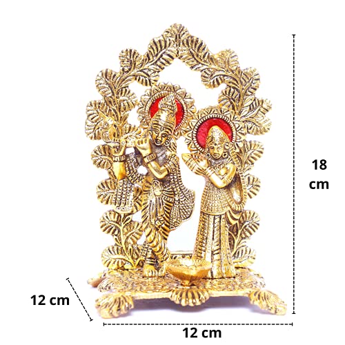 KridayKraft Radha Krishna Standing Playing Flute Metal Statue Gold Antique Finish for Pooja & Home,Office Decorative,Radha Krishna Murti Showpiece Figurines,Religious Idol Gift Article... - Image 2