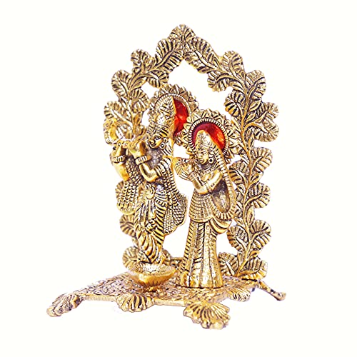 KridayKraft Radha Krishna Standing Playing Flute Metal Statue Gold Antique Finish for Pooja & Home,Office Decorative,Radha Krishna Murti Showpiece Figurines,Religious Idol Gift Article... - Image 5
