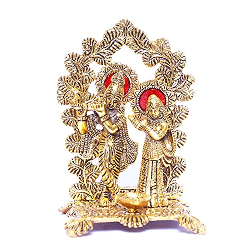 KridayKraft Radha Krishna Standing Playing Flute Metal Statue Gold Antique Finish for Pooja & Home,Office Decorative,Radha Krishna Murti Showpiece Figurines,Religious Idol Gift Article... - Image 4