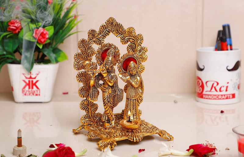 KridayKraft Radha Krishna Standing Playing Flute Metal Statue Gold Antique Finish for Pooja & Home,Office Decorative,Radha Krishna Murti Showpiece Figurines,Religious Idol Gift Article... - Image 3