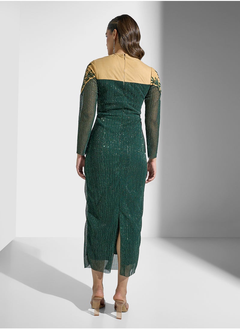 Threadz by Ajooni - High Neck Sequin Dress - Image 1