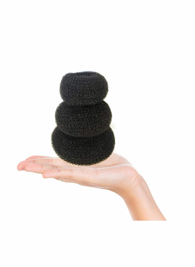 KASTWAVE - Hair 3 Piece Donut Hair Bun Maker, (1 Small, 1 Medium, 1 Large) Black - Image 1