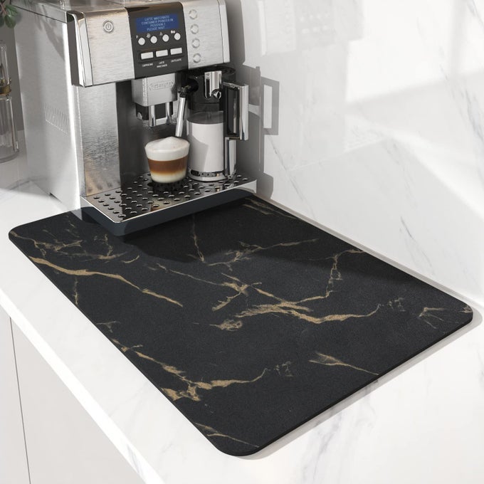 COFFEE MAT HIDE STAIN RUBBER BACKED ABSORBENT DISH DRYING MAT FOR KITCHEN COUNTER BLACK GOLD