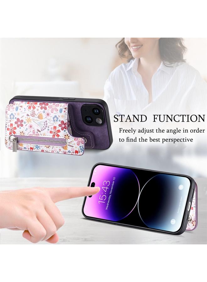 S-TOP Case For iPhone 15 Plus Retro Painted Zipper Wallet Back Phone Case - Image 4