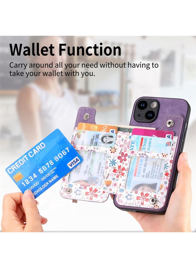 S-TOP Case For iPhone 15 Plus Retro Painted Zipper Wallet Back Phone Case - Image 3