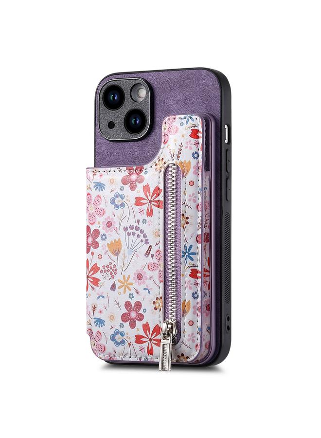 S-TOP Case For iPhone 15 Plus Retro Painted Zipper Wallet Back Phone Case - Image 1
