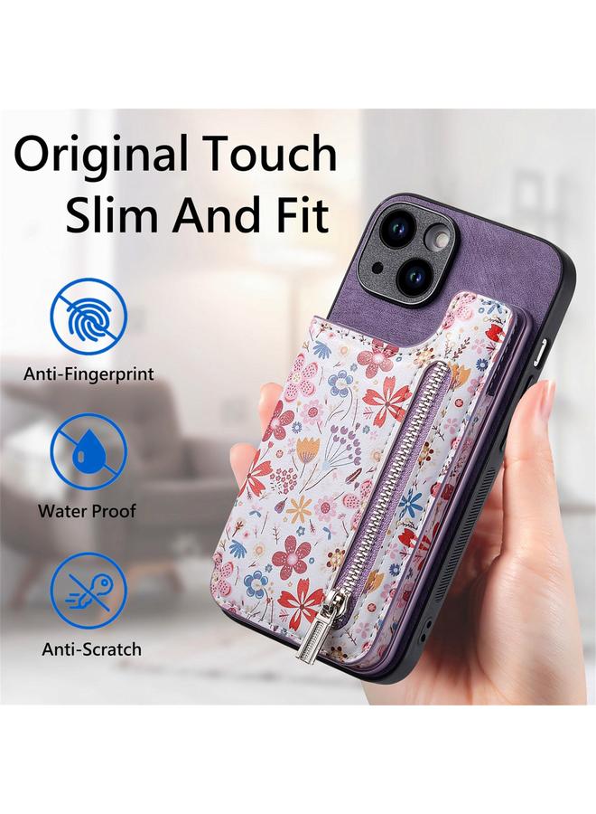 S-TOP Case For iPhone 15 Plus Retro Painted Zipper Wallet Back Phone Case - Image 5