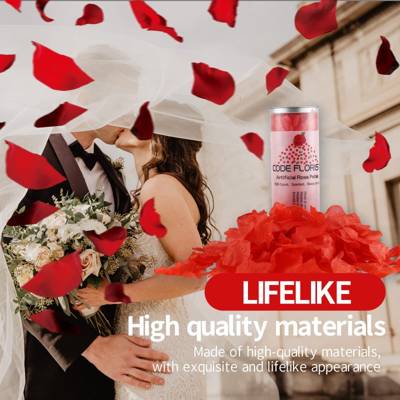 CODE FLORIST 1100 PCS Red Silk Rose Petals for Valentine's Day Romantic Night Wedding Proposal Anniversary Flower Decorations(Separated Scented) - Image 5