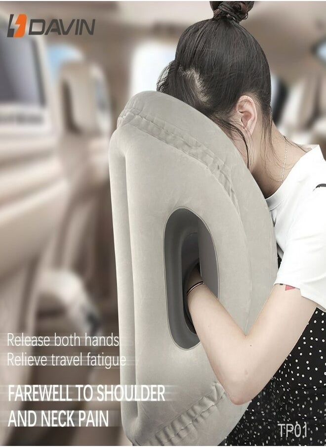 Davin - Travel Pillow Airplane Neck Pillow Comfortably Supports Head and Chin for Airplanes Trains Cars and Office Blue - Image 1