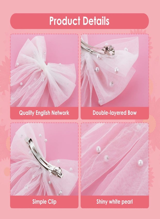 Yolev Bridal Hair Bow Veil with Pearl White Wedding Veil with Barrette Short Tulle Hair Accessories for Bachelorette Party Bridal Shower - Image 3