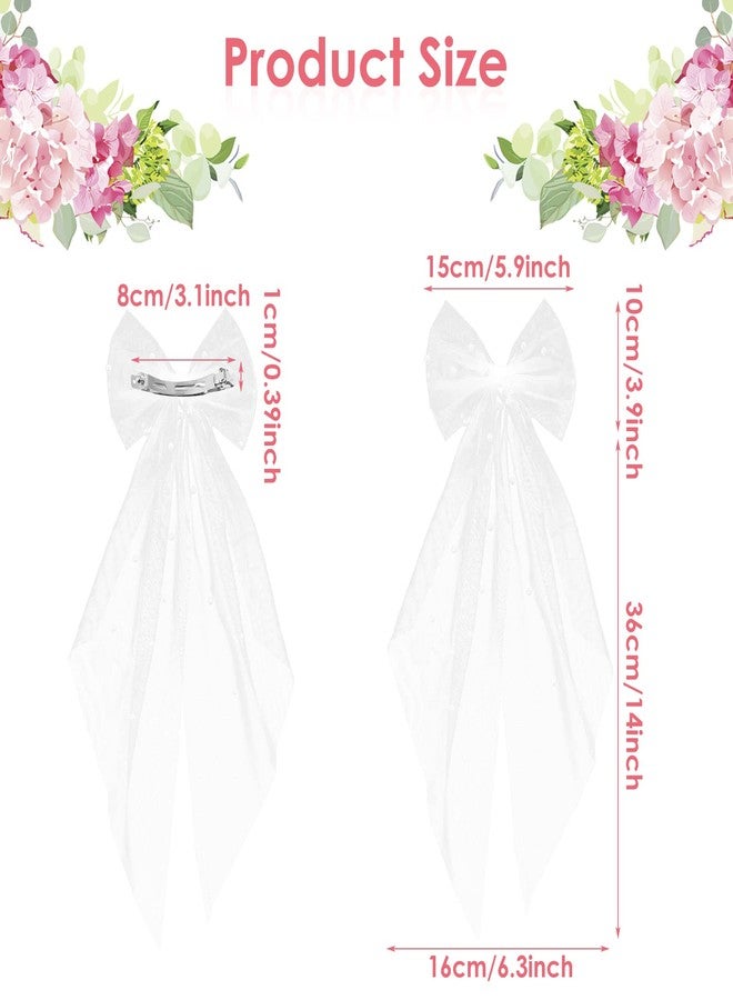 Yolev Bridal Hair Bow Veil with Pearl White Wedding Veil with Barrette Short Tulle Hair Accessories for Bachelorette Party Bridal Shower - Image 2