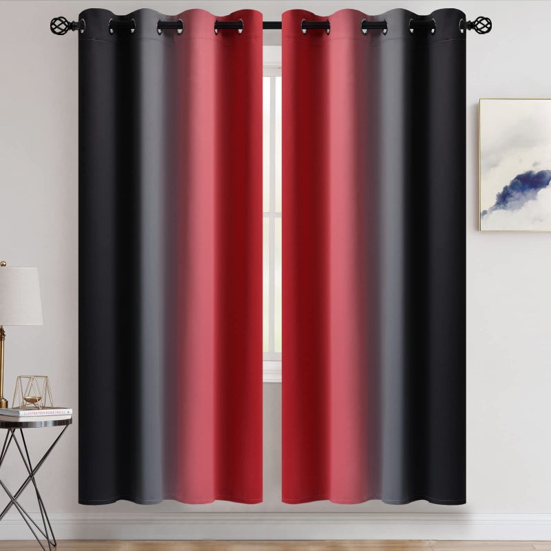 COSVIYA Grommet Ombre Room Darkening Curtains 72 inches Length for Kids Bedroom Polyester Light Blocking Red and Black Gradient Window Drapes/Curtains for Living Room 2 Panels  52x72 inches - Image 2