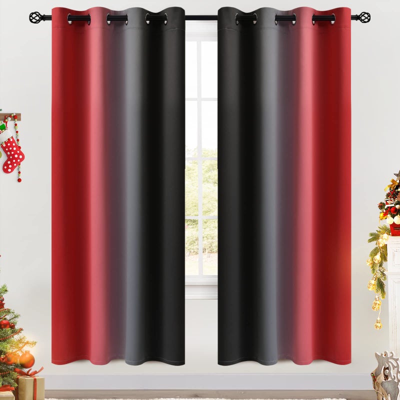 COSVIYA Grommet Ombre Room Darkening Curtains 72 inches Length for Kids Bedroom Polyester Light Blocking Red and Black Gradient Window Drapes/Curtains for Living Room 2 Panels  52x72 inches - Image 1