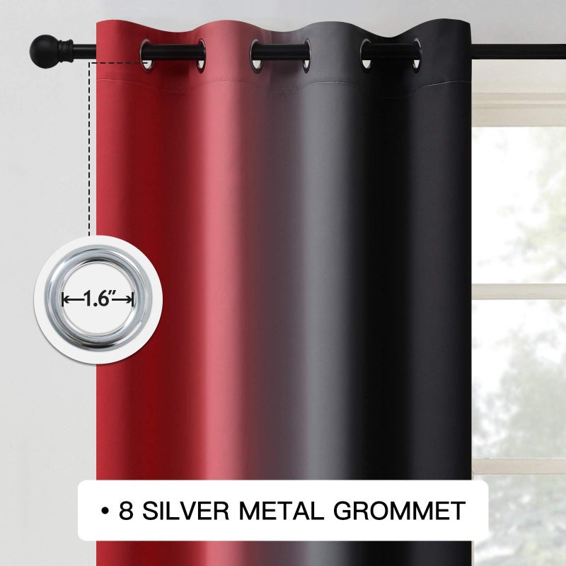 COSVIYA Grommet Ombre Room Darkening Curtains 72 inches Length for Kids Bedroom Polyester Light Blocking Red and Black Gradient Window Drapes/Curtains for Living Room 2 Panels  52x72 inches - Image 3