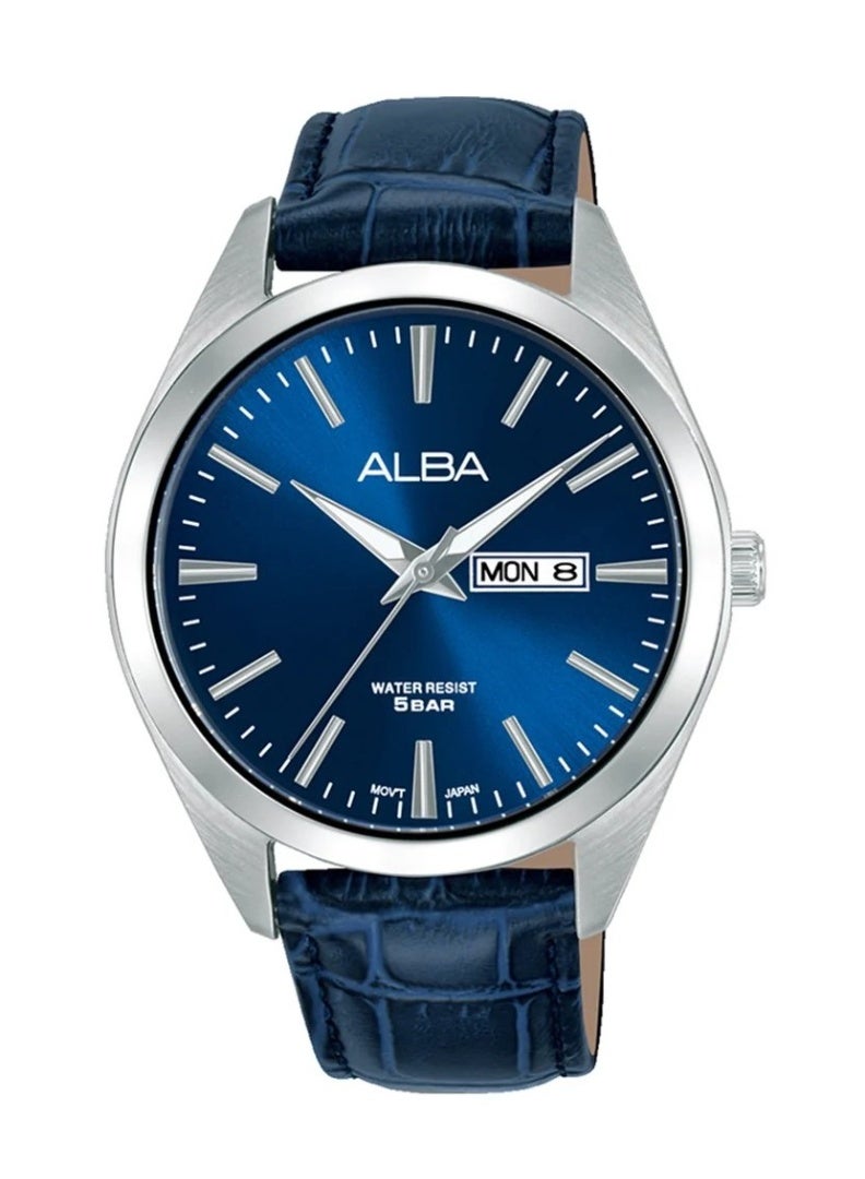 Prestige Men’s Watch AJ6215X1, 41 mm Blue Dial, Stainless Steel Case & Blue Leather Strap, 50 m WR