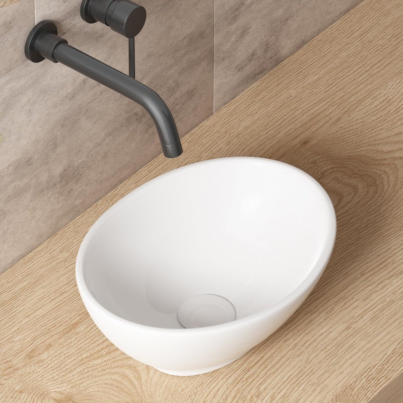 OCEALAGOON Small Bathroom Sink Above Counter, 13″x10″ Mini Oval Vessel Sink, Porcelain Ceramic Bowl Sinks for Bathrooms, Tiny White Bathroom Sinks for RV Powder Room Camper - Image 1