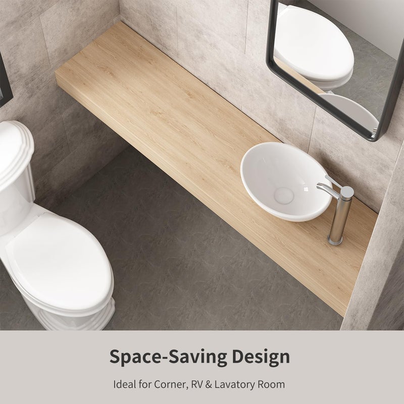 OCEALAGOON Small Bathroom Sink Above Counter, 13″x10″ Mini Oval Vessel Sink, Porcelain Ceramic Bowl Sinks for Bathrooms, Tiny White Bathroom Sinks for RV Powder Room Camper - Image 5
