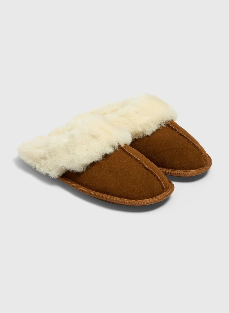 Matalan Tan Suede Trim Mules