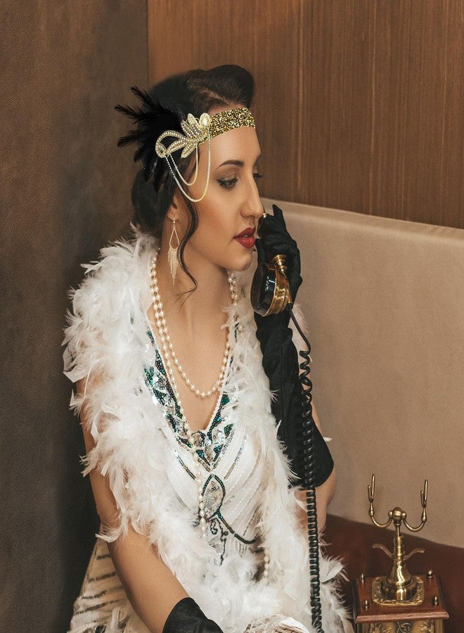 بلولون طقم إكسسوارات PLULON مكون من 7 قطع مستوحى من موضة عشرينيات القرن العشرين، مستوحى من فيلم غاتسبي العظيم، يتضمن عصابة رأس، وغطاء رأس، وقفازات سوداء طويلة، وقلادة، وأقراط للنساء (النمط 4). - Image 3