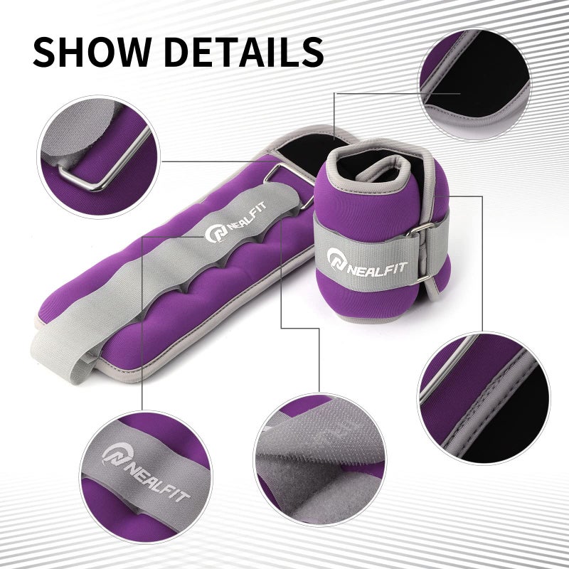 NEALFIT Ankle Weights for Men Women Kids, Leg Arm Wrist Weights with Adjustable Strap for Running, Gymnastics, Aerobics,Gym, Fitness (Purple, 2 lbs x 2 (4LB Pair)) - Image 3