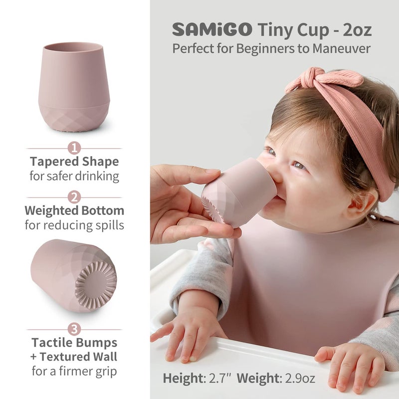 SAMiGO Silicone Baby Feeding Set, Baby Led Weaning Supplies, Suction Bowl Plate Bib Cup Self Feeding Spoons, Solid Food Eating Essentials, First Stage Utensils, 6+ Months - Image 5