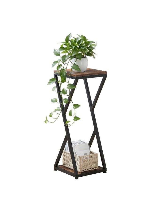 VonDream Tall Plant Stand Indoor, Conceptual Design 2-Tier Pedestal Stand with Metal Base,Small End Table for Living Room,Corner Side Table Home Decor - Image 1